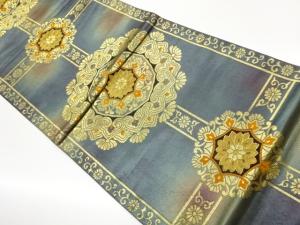 格天井に華紋・花唐草模様織出し袋帯